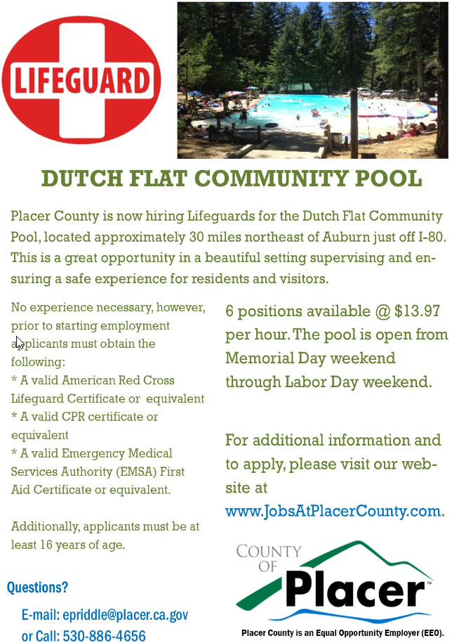Job Posting Lifeguard Placer County