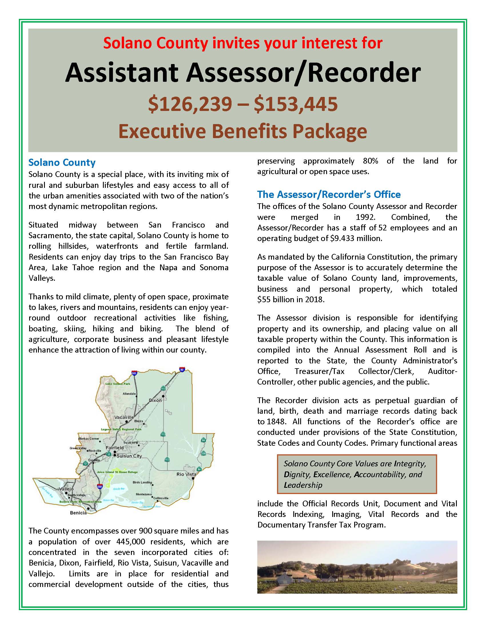 Job Announcement: Assistant Assessor/Recorder - County of Solano