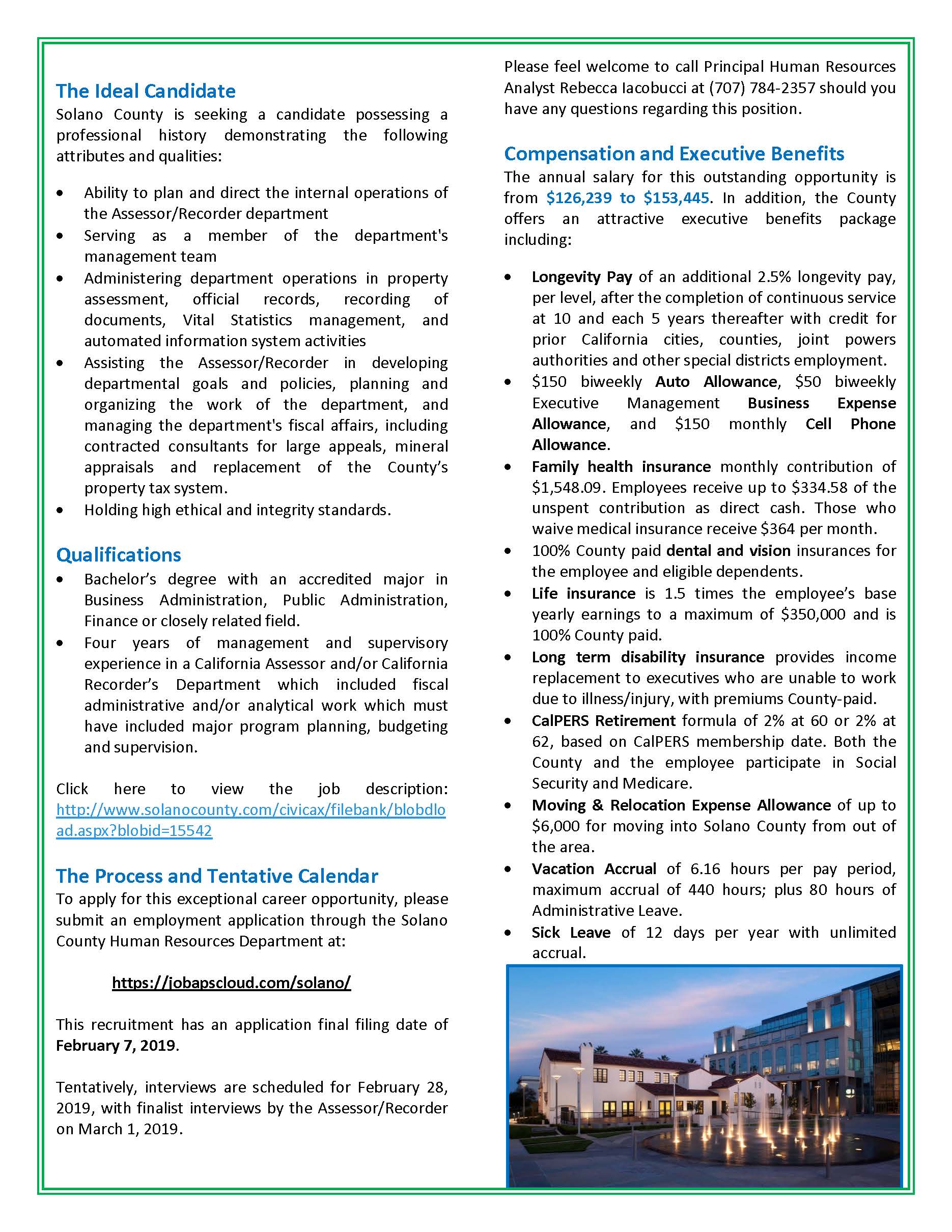 Job Announcement: Assistant Assessor/Recorder - County of Solano