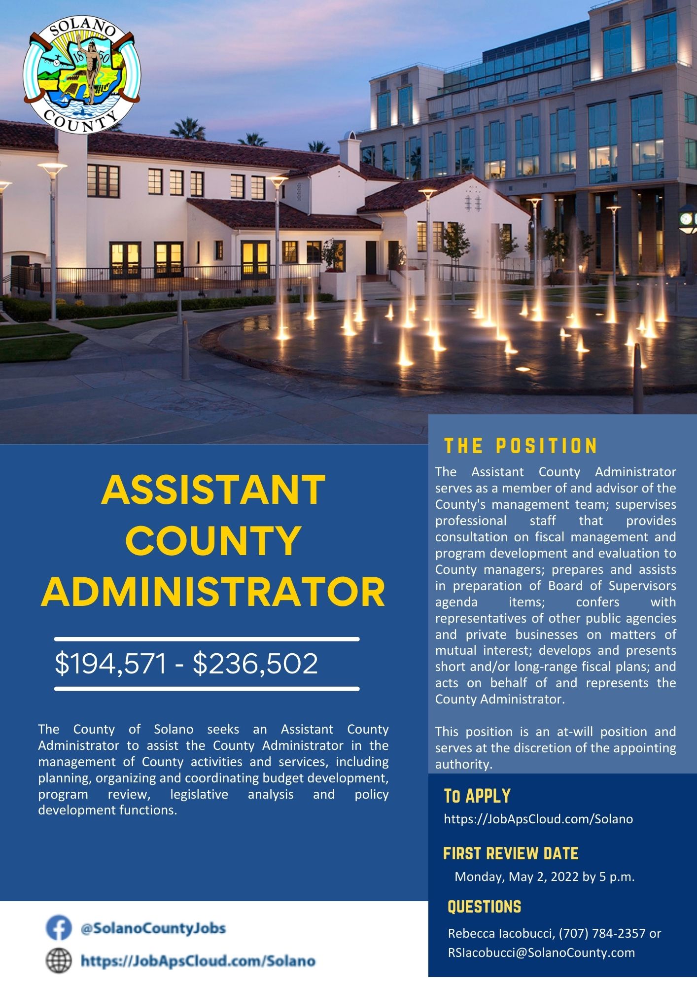 Job Announcement: Assistant County Administrator - County of Solano