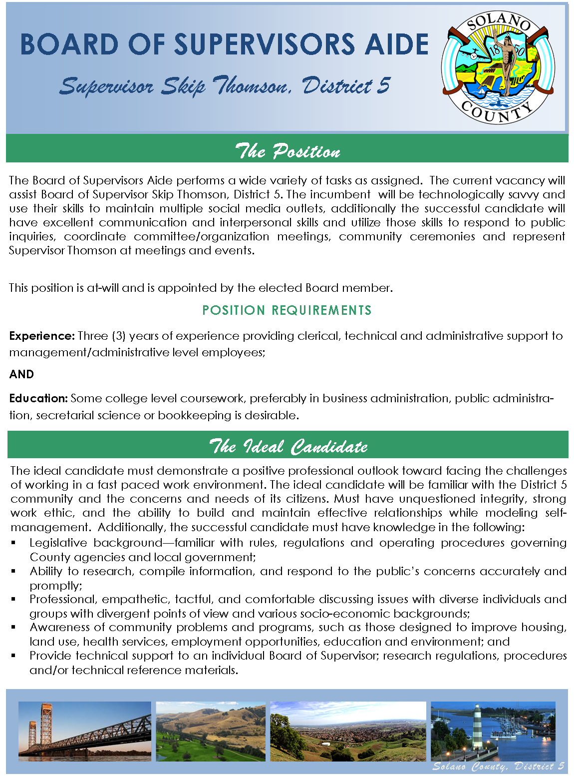 County of Solano Job Announcement Board of Supervisors Aide