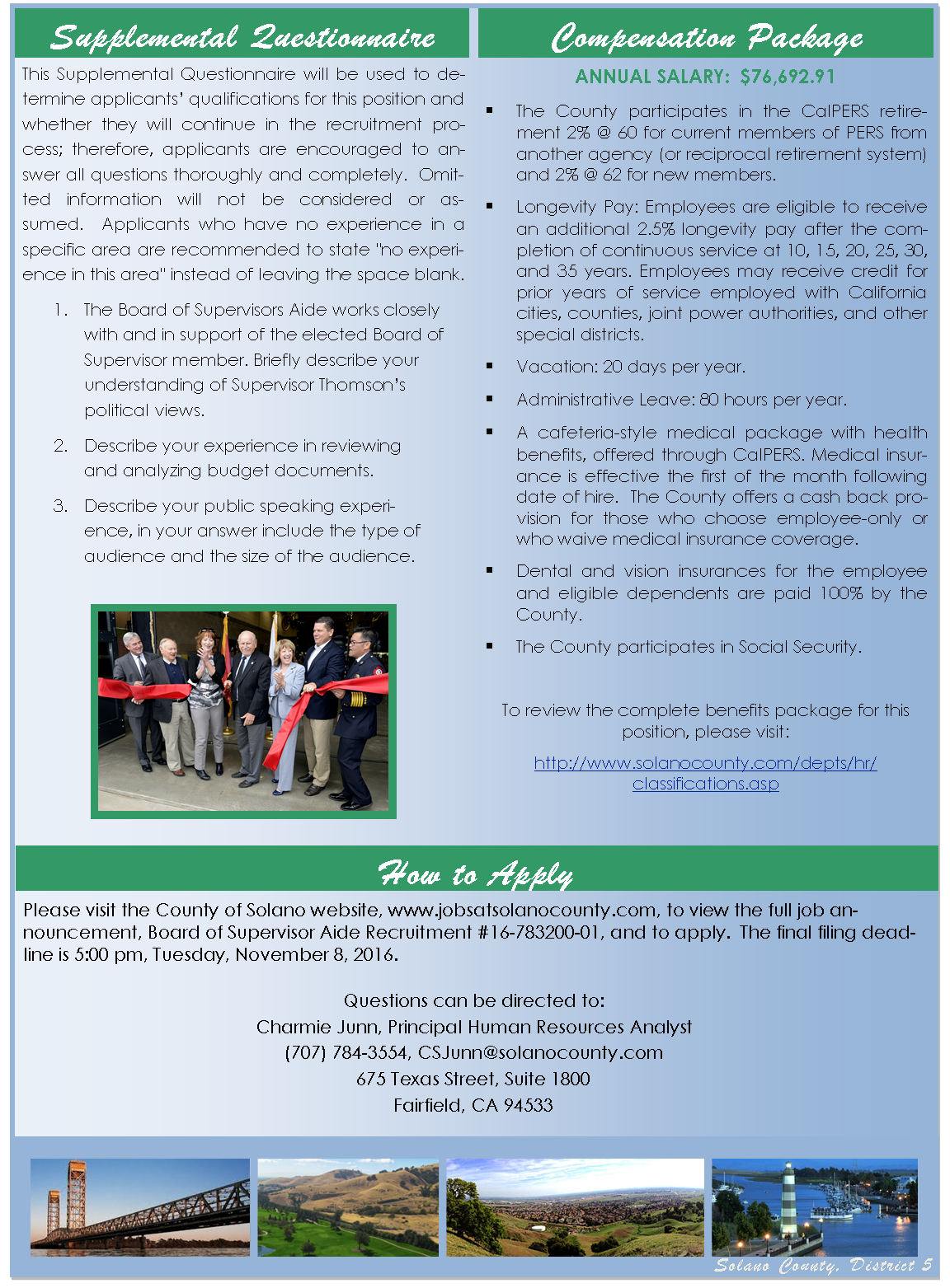 County of Solano Job Announcement Board of Supervisors Aide