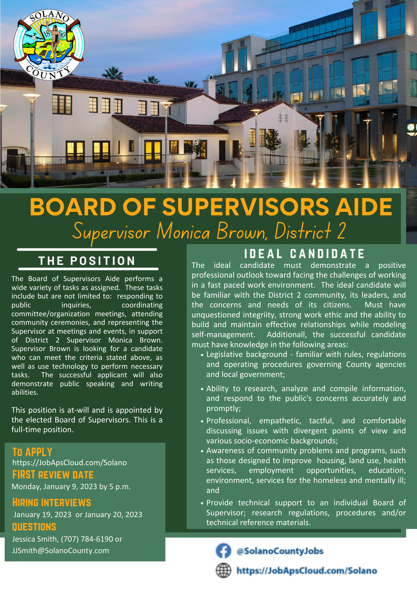 Job Announcement: Board of Supervisors Aide - County of Solano