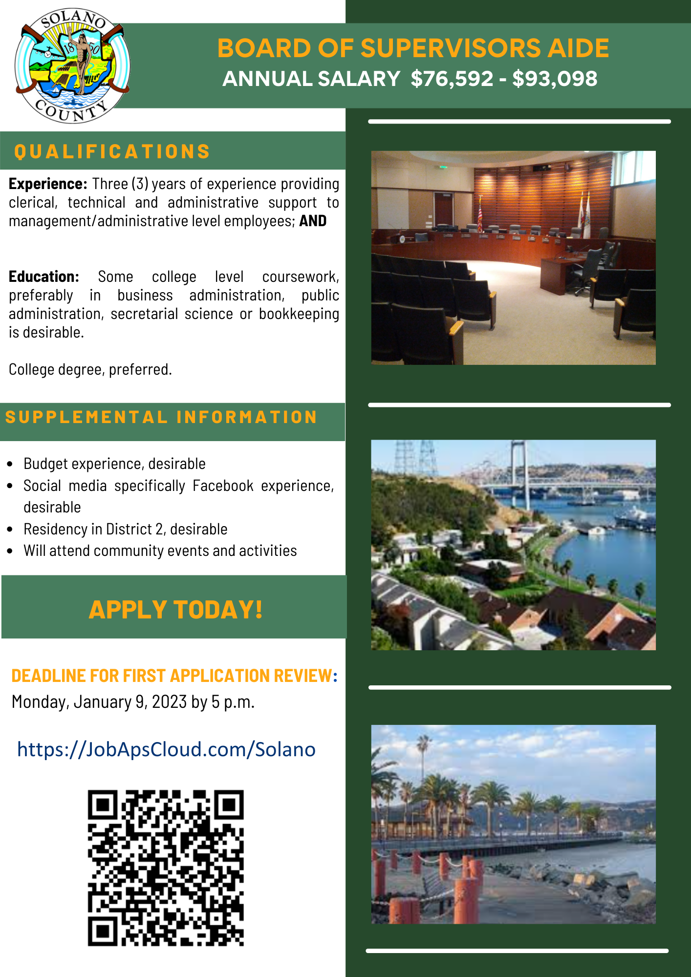 Job Announcement: Board of Supervisors Aide - County of Solano