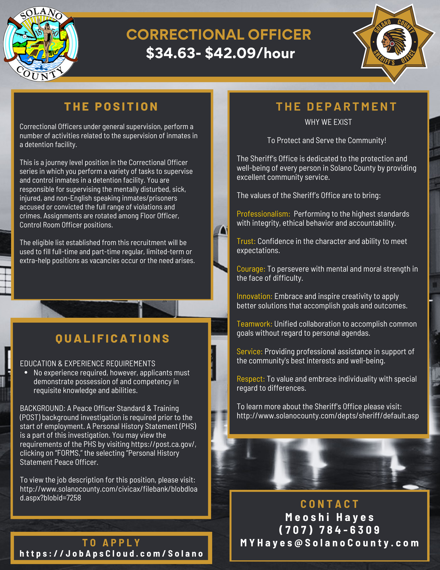 Job Announcement: Correctional Officer (Lateral) - County of Solano