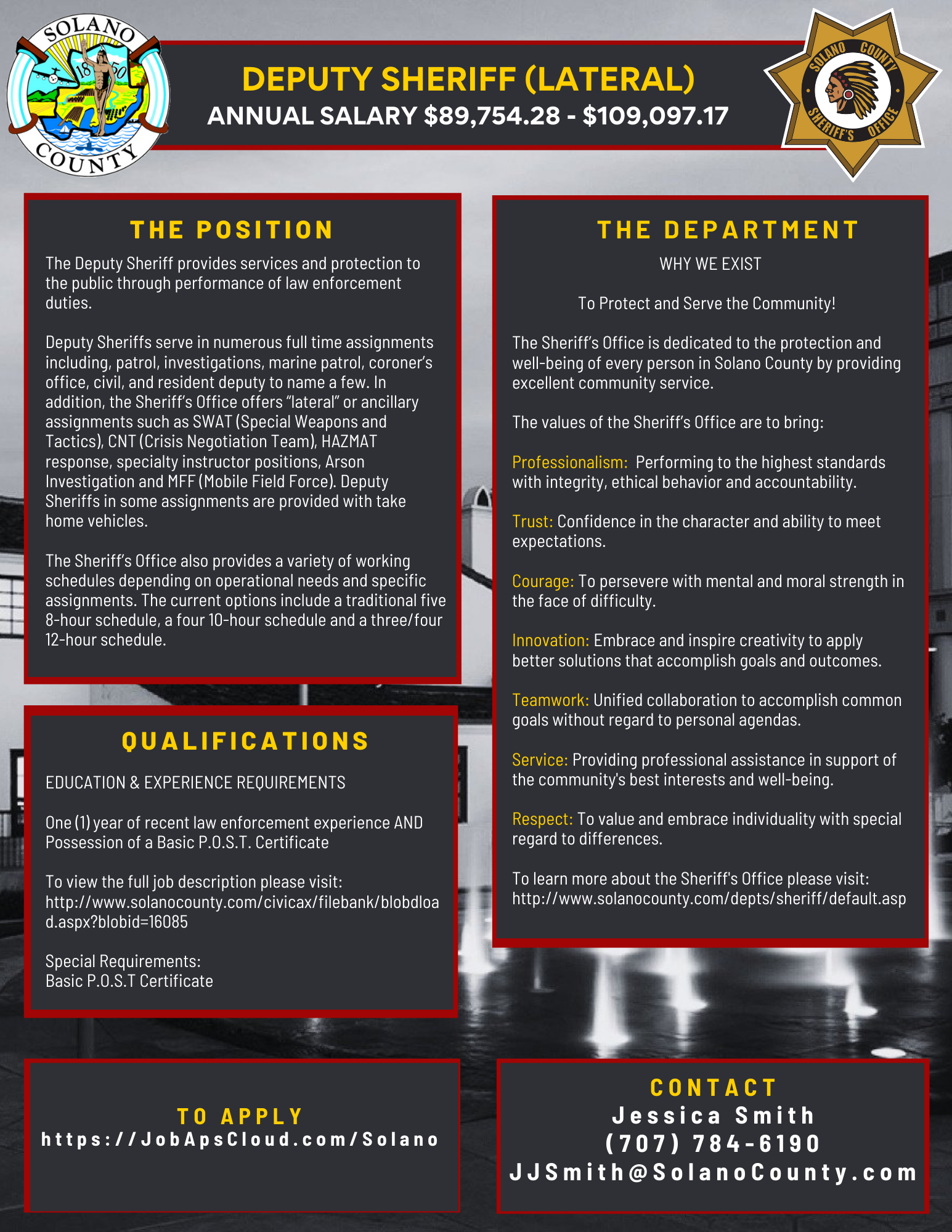 Job Announcement: Deputy Sheriff - Lateral - County of Solano