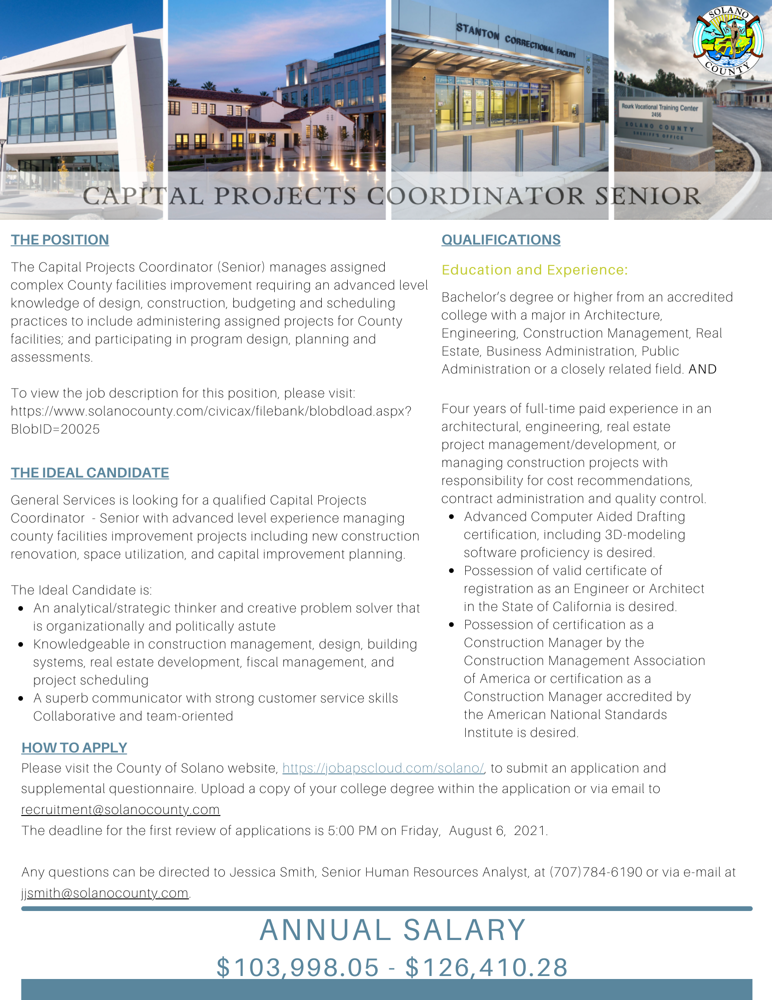 Job Announcement: Capital Projects Coordinator (Senior) - County of Solano