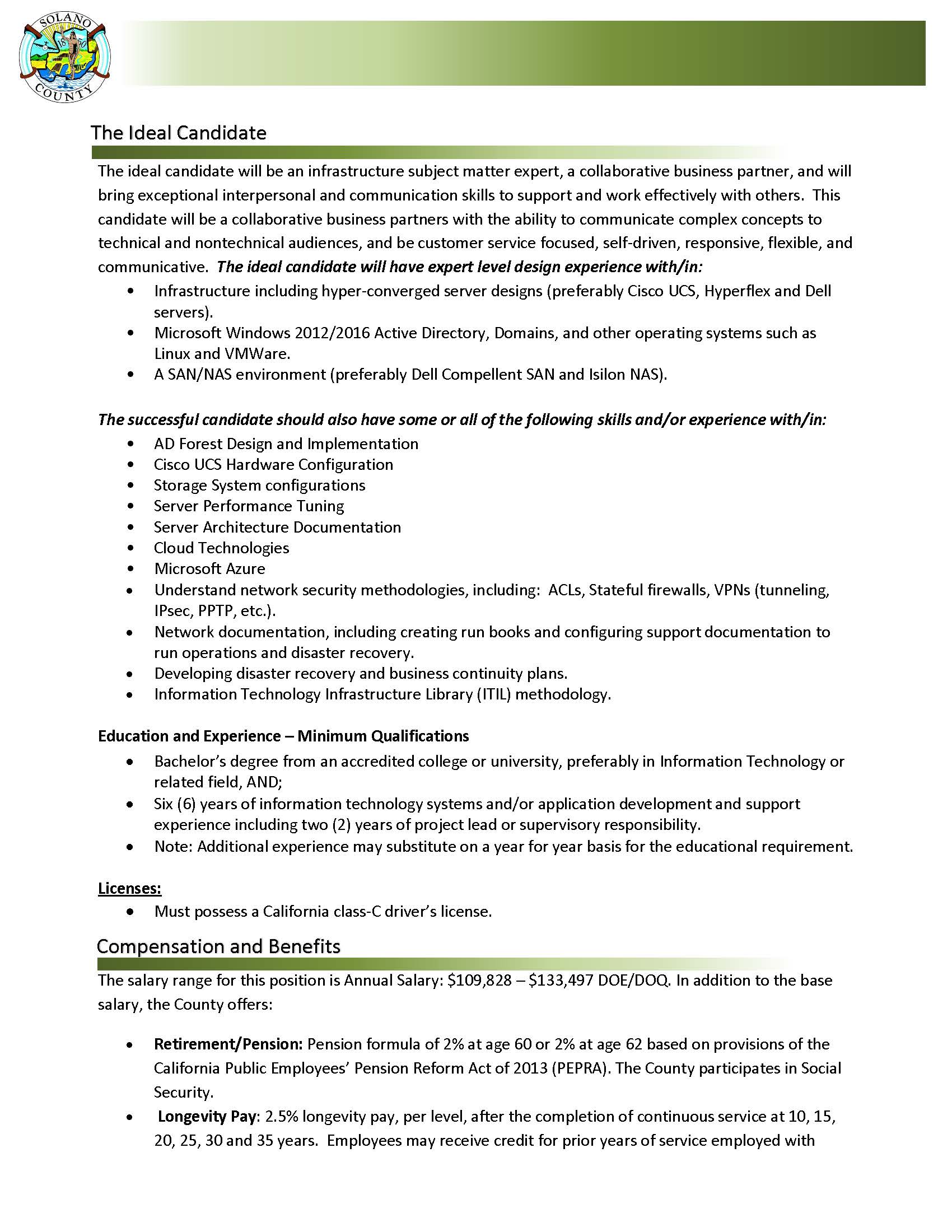 Job Announcement: Information Technology Analyst (Principal) - County of  Solano